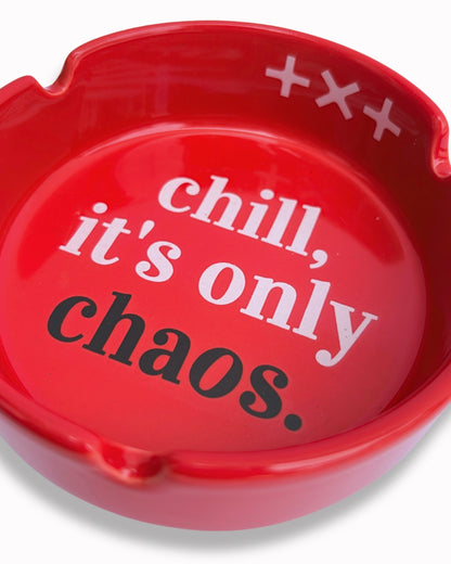 DISORDER red ceramic ashtray side angle showing depth and gloss finish
